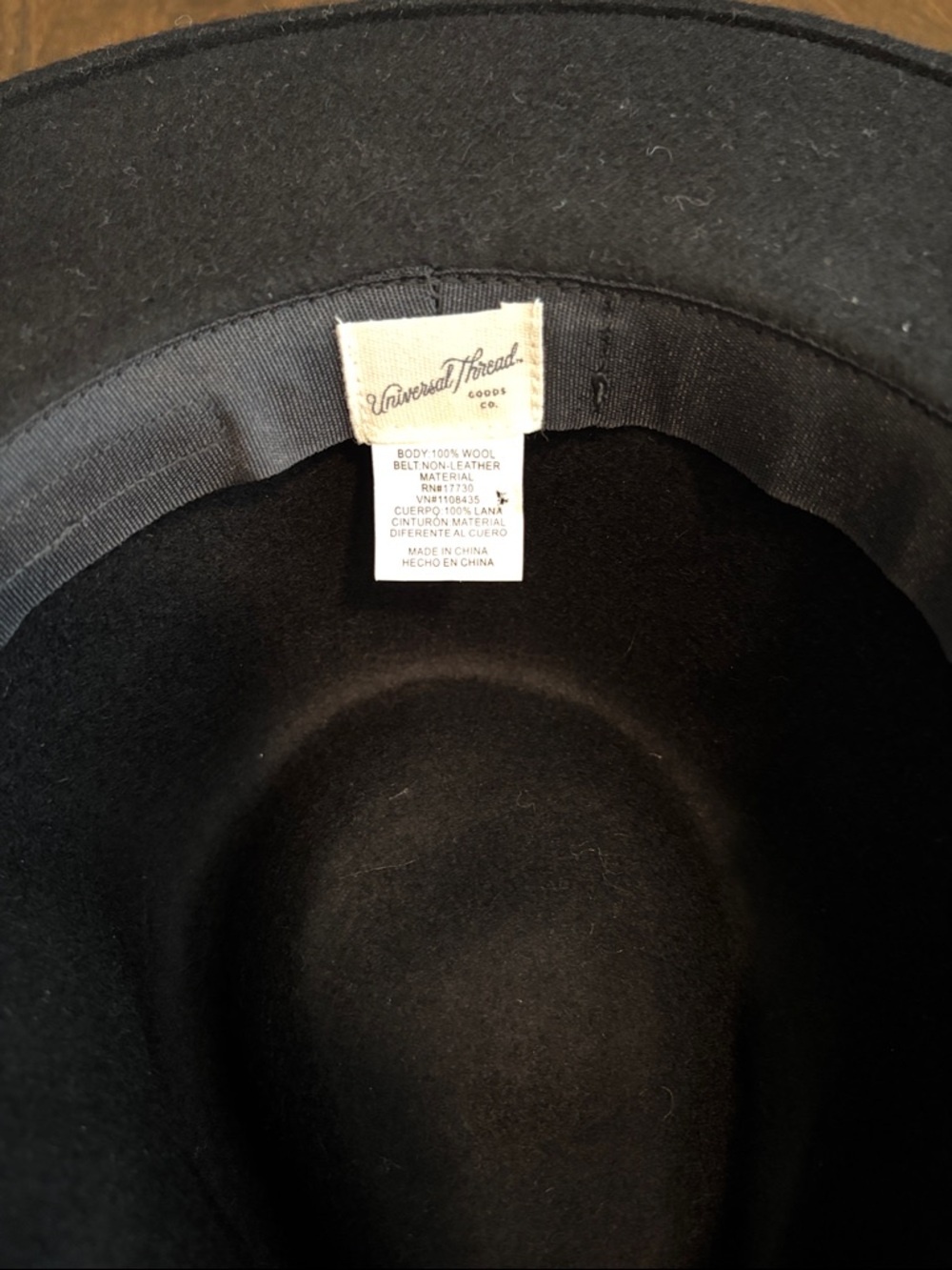 Universal Thread Black Wool Felt Fedora with Inner Ribbon - Picture 2 of 2